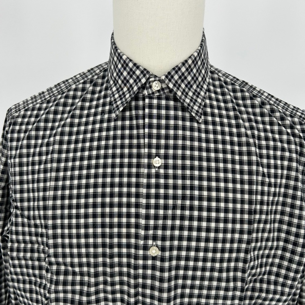 Mens Black Gingham Cotton Long Sleeve Button Up Collared Dress Shirt L Workwear - Picture 5 of 6